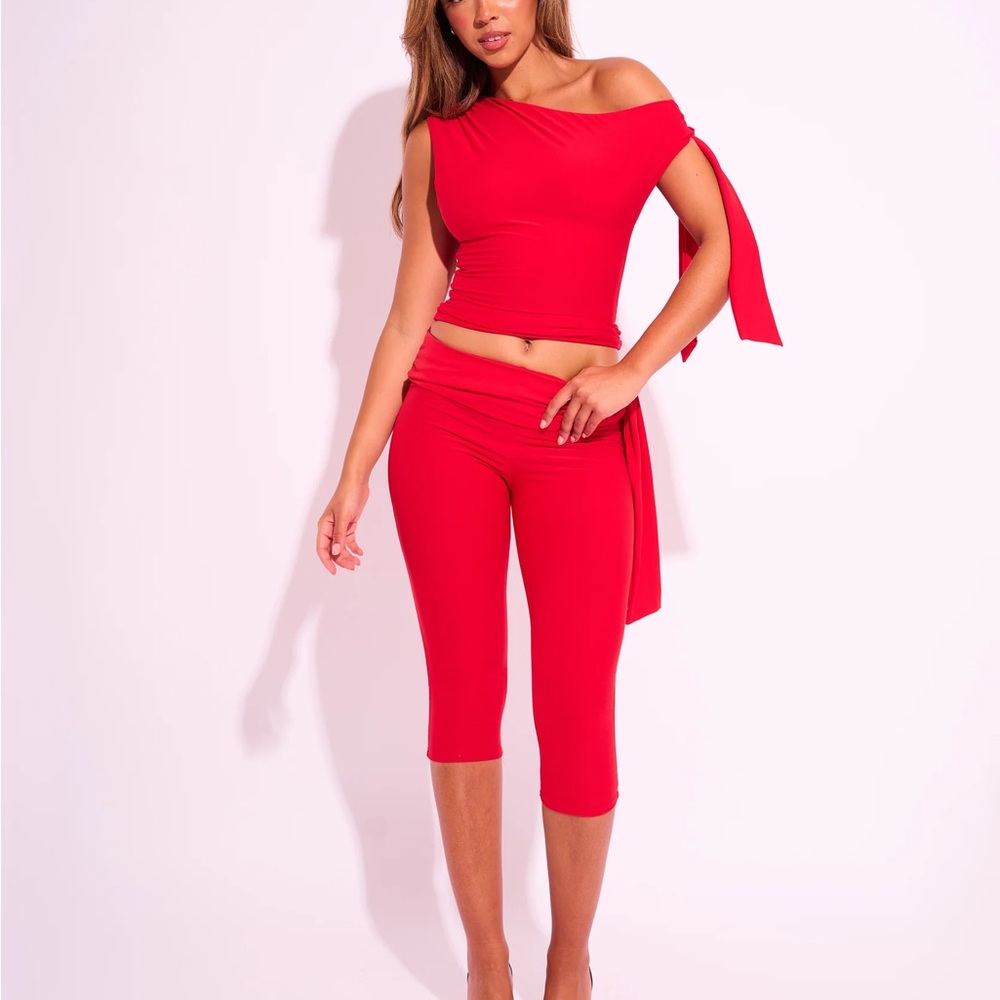 Public Desire Vibrant Red Off-Shoulder Jumpsuit